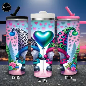 1pc 40oz Whimsical Heart Gnome Tumbler with Lid and straw, Winter Insulated Travel Mug, Gift for Women Men, Ideal for Valentine's Day, Birthday Gift, Coffee Cup for Office