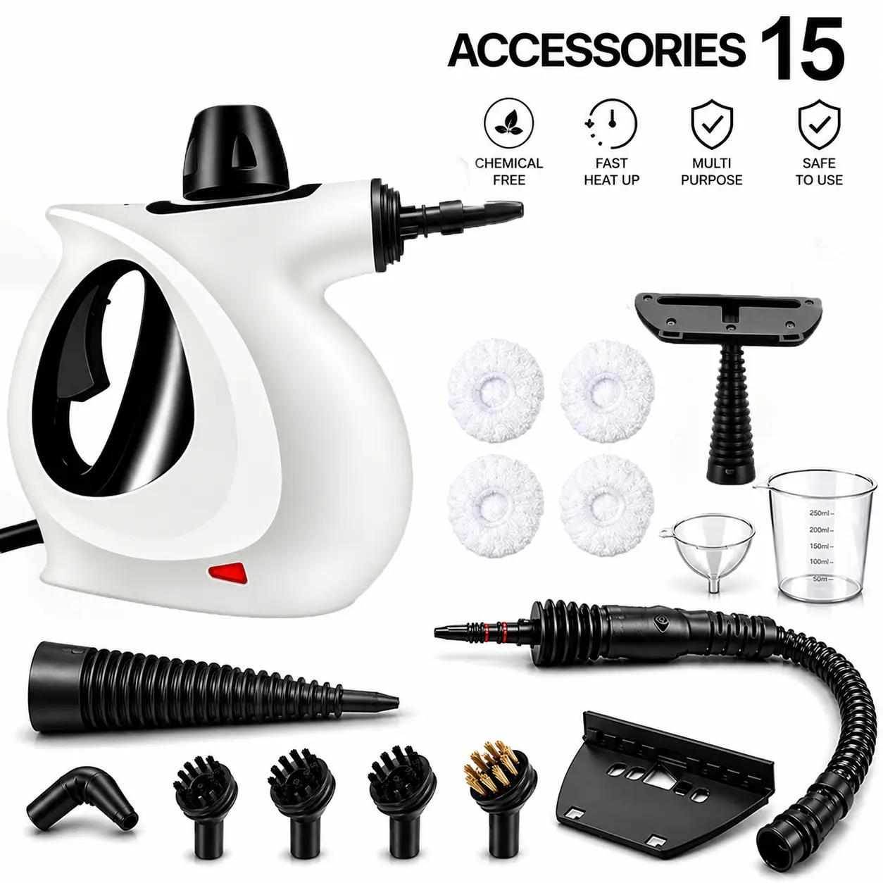 1050W High-Power Corded Portable Steam Mop Cleaner - Multipurpose Handheld Steamer with Safety Lock, 12 Attachments, for Deep Cleaning Kitchens, Bathrooms, Multi-Surface Use, Mop Steamer