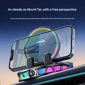 Electric Magnetic Wireless Charging Car Phone Mount with RGB Ambient Light – Ultra Stable Vacuum Suction