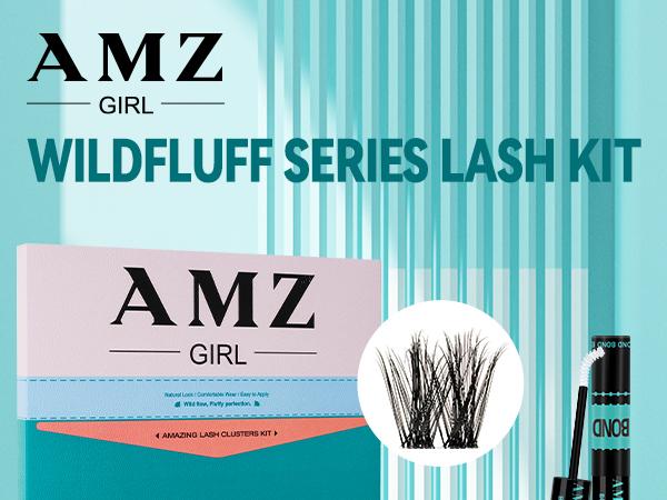 AMZGIRL Lash Clusters Kit WildFluff Enhanced D Curl Eyelash Extension Kit WildFlow Lashes Cluster Invisible Band Lash with White Lash Bond and Seal,  Lash Remover and Lash Applicators