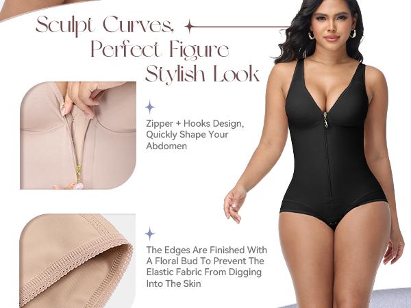 SHAPSHE Women's Single-Row Hook & Zipper Waist Shapewear for Butt Lifter Bodysuit - Seamless Shaping & All-Day Comfort