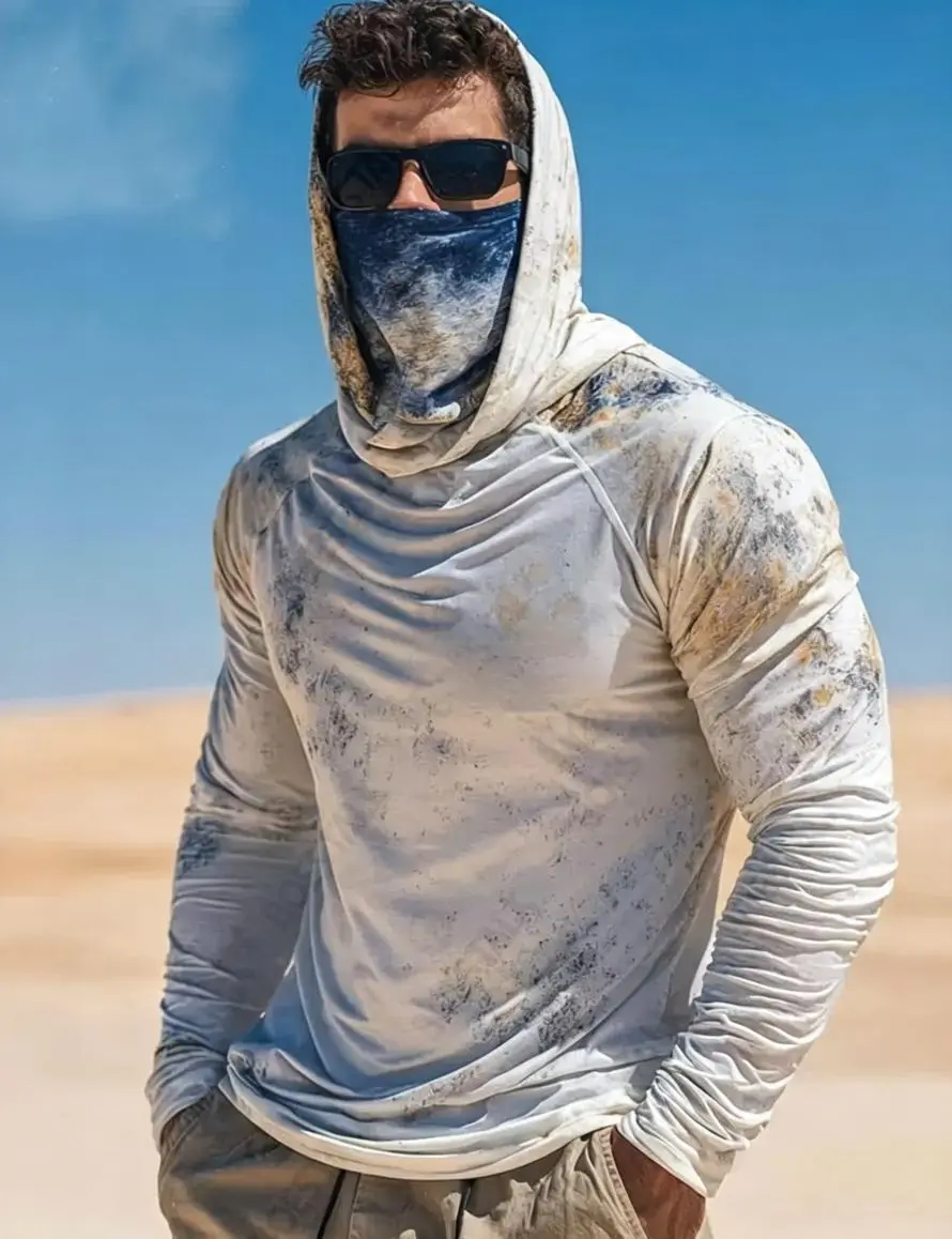 Men's Camouflage Hooded Full Length Top - Quick Dry, Lightweight Male Outdoor Gear, Hooded Cover for Outdoor Hiking, Sports Protective Active Shirt, Holiday Gift