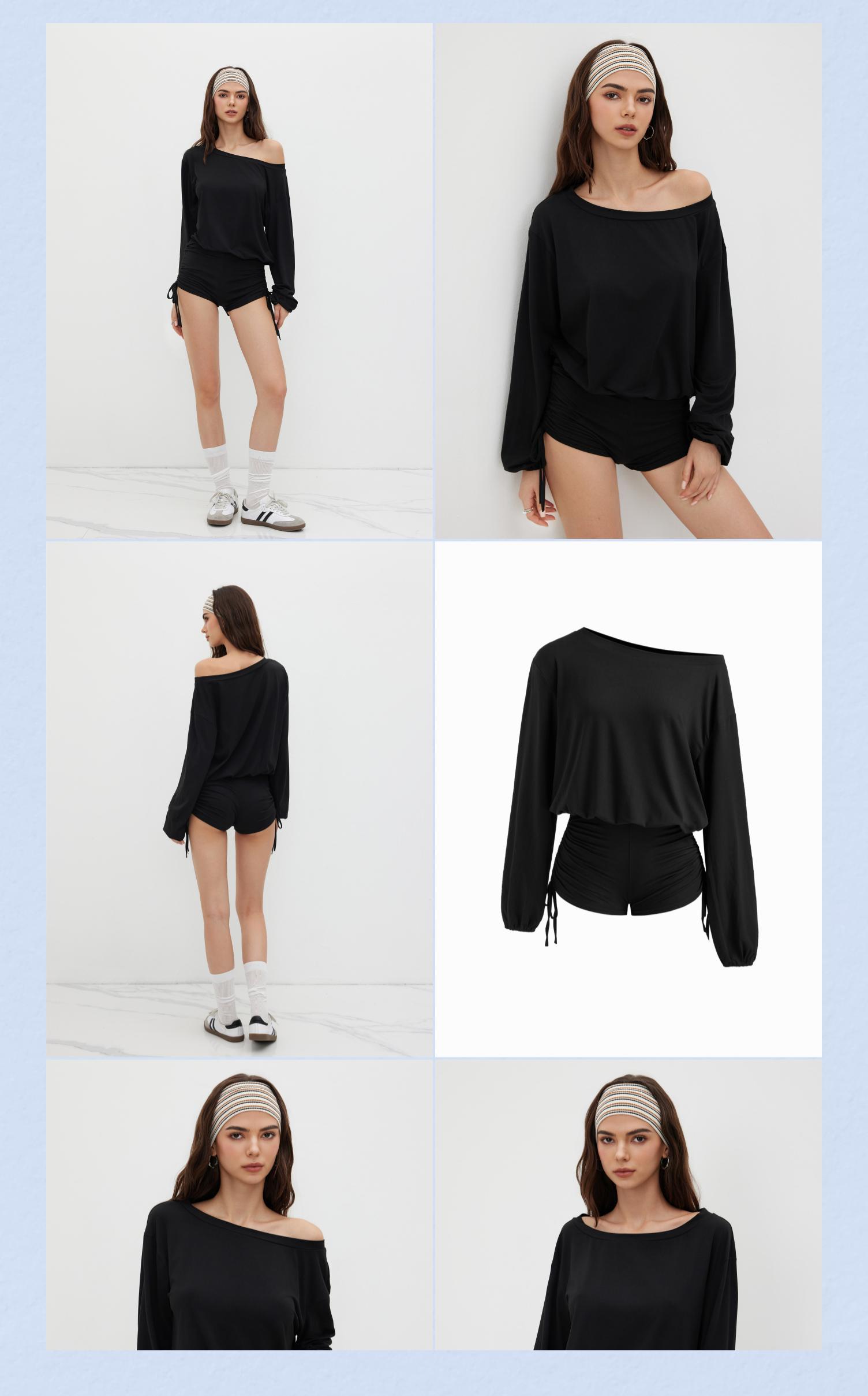 Cider Asymmetrical Neck Adjustable Drawstring Romper – Women's Comfy Casual Daily Wear, Soft Breathable Fabric, Easy to Style, Versatile for Spring/Summer/Autumn, Cute Minimalist Design, Figure-Flattering Fit