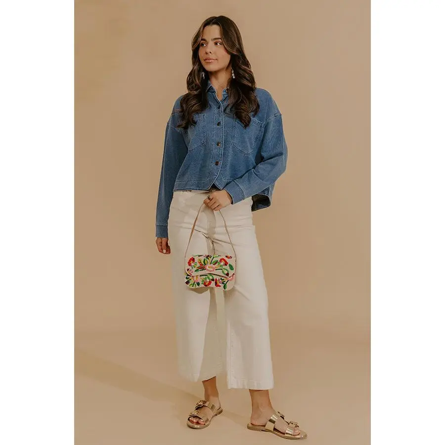 Block Street Chic Terry Knit Crop Button Up Top