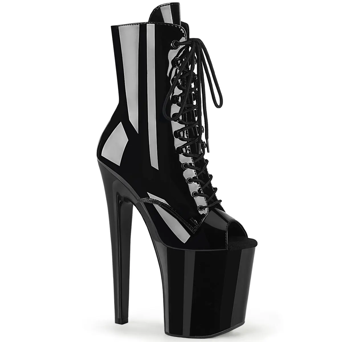 Pleaser Xtreme-1021 Women's Lace-Up Peep Toe Platform Ankle Boots, 8" High Heel Shoe with Inside Zip Closure
