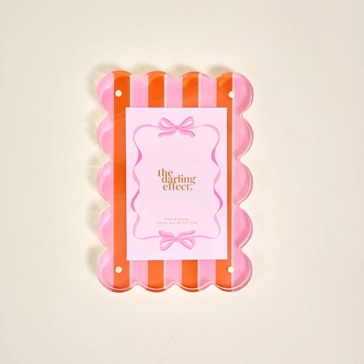 Acrylic Picture Frame, Sicily Stripes Pink Rectangle Scalloped Design, Home Decor Items for Tabletop or Wall Display