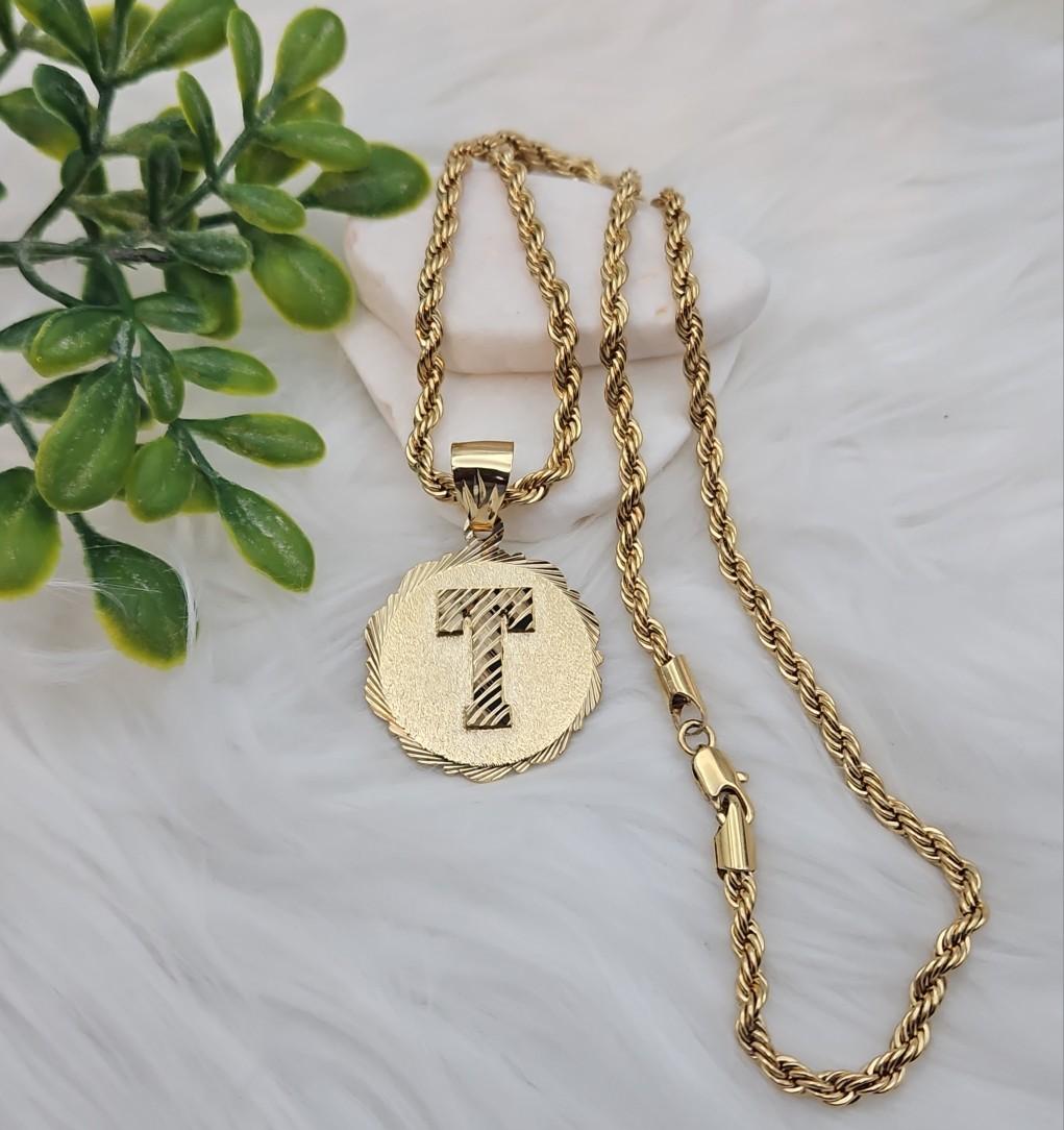 Gold Initial Necklace for Men 30mm Circle Pendant 14k Gold Plated 5mm French Rope Chain Lifetime Replacement Guarantee Perfect for Birthdays