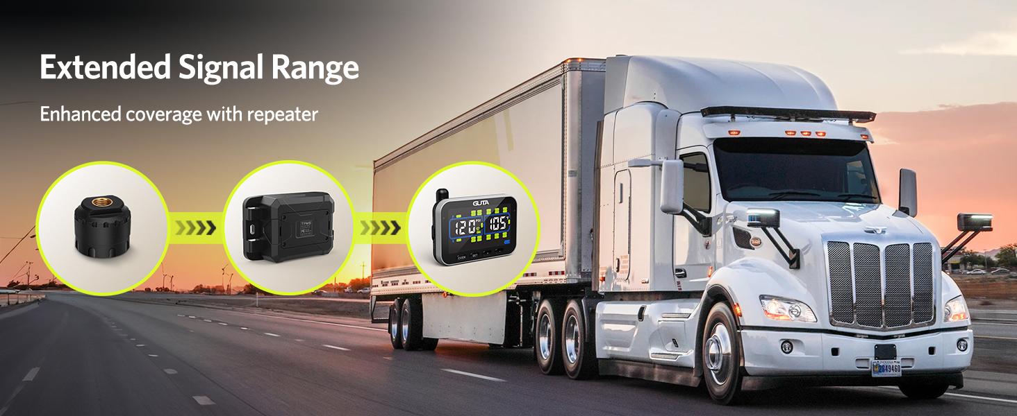 GUTA Trailer Tire Pressure Monitoring System, RV Tire Pressure Monitor with 6 Alert Modes, Power Saving Mode, Large Color Display, Long Sensing Distance, 0-188PSI TPMS for RV Trailer Semi GUTA Trailer Tire Pressure Monitoring System, RV Tire Pressure Monitor with 6 Alert Modes, Power Saving Mode, Large Color Display, Long Sensing Distance, 0-188PSI TPMS for RV Trailer Semi