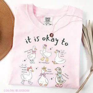 Cute Goose Motivational Comfort Colors T-Shirt – Positive Affirmation Mental Health Graphic Tee, School Counselor Appreciation Shirt, Encouraging Self Care Quote Outfit