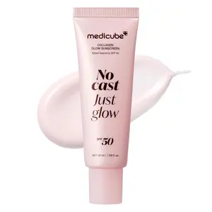 [Official Medicube Partner] No Cast Just Glow Collagen Sunscreen | SPF 50 Broad Spectrum Face Sunscreen | Lightweight, Non-Sticky, Hydrating Formula | Peptide, Cica for Soothing & Glow | Korean Skincare