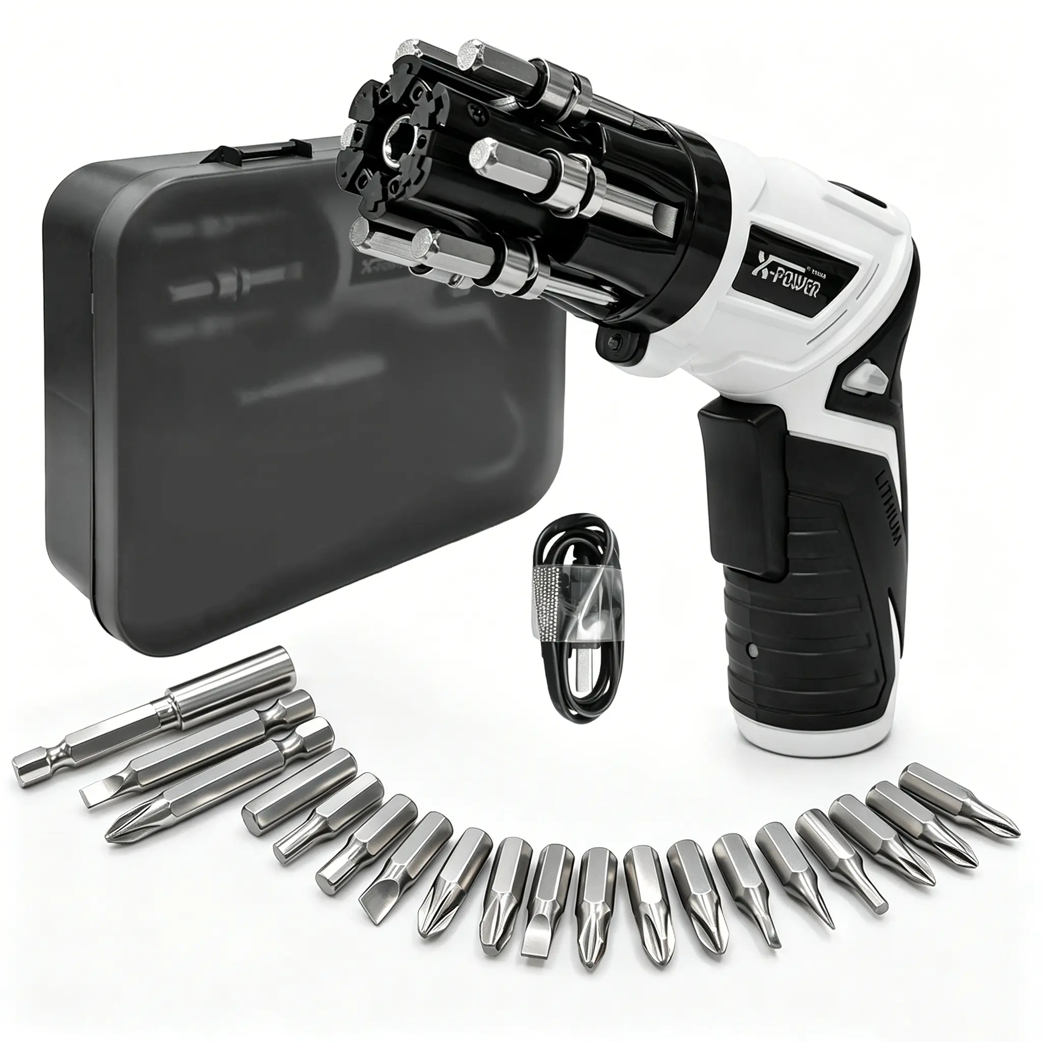 VerveWave 3.6V Cordless Screwdriver, Portable Electric Screwdriver, Rechargeable, Led Lighting, 180-Degree Rotation, Max 3.5n.M, 19 Bits