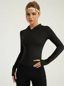 xelle Women's Slim Fit Zip Up Hoodie - Long Sleeve Yoga Crop Top with Thumbholes, Lightweight Running Shirt for Workout & Gym