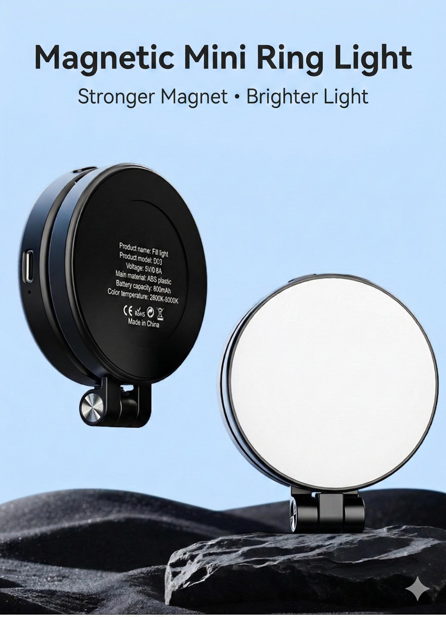 MagSafe Magnetic Selfie Ring Light, Mini PortableRechargeable LED Fill Light with Mirror, Extendable PocketSize for Makeup Travel Vlog Selfie Photography LiveStream