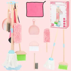 【Cleaning Sets】Playfulpick Toddler Clean Set, Wooden Toddler Broom Set for Housekeeping, 7 Pieces Montessori Cleaning Toys with Kids Household clean Broom and Mop Set, kitchen Pretend Play Toy Gift for Boys Girls Ages 3+ gifts
