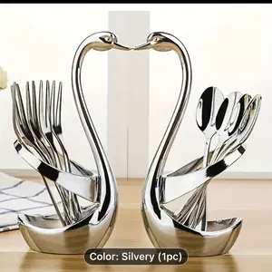 1pc Elegant Stainless Steel Swan Shape Cutlery Holder, Modern Novelty Metal Decorative Plate, Creative Design, Suitable for Parties, Weddings, and Home Use