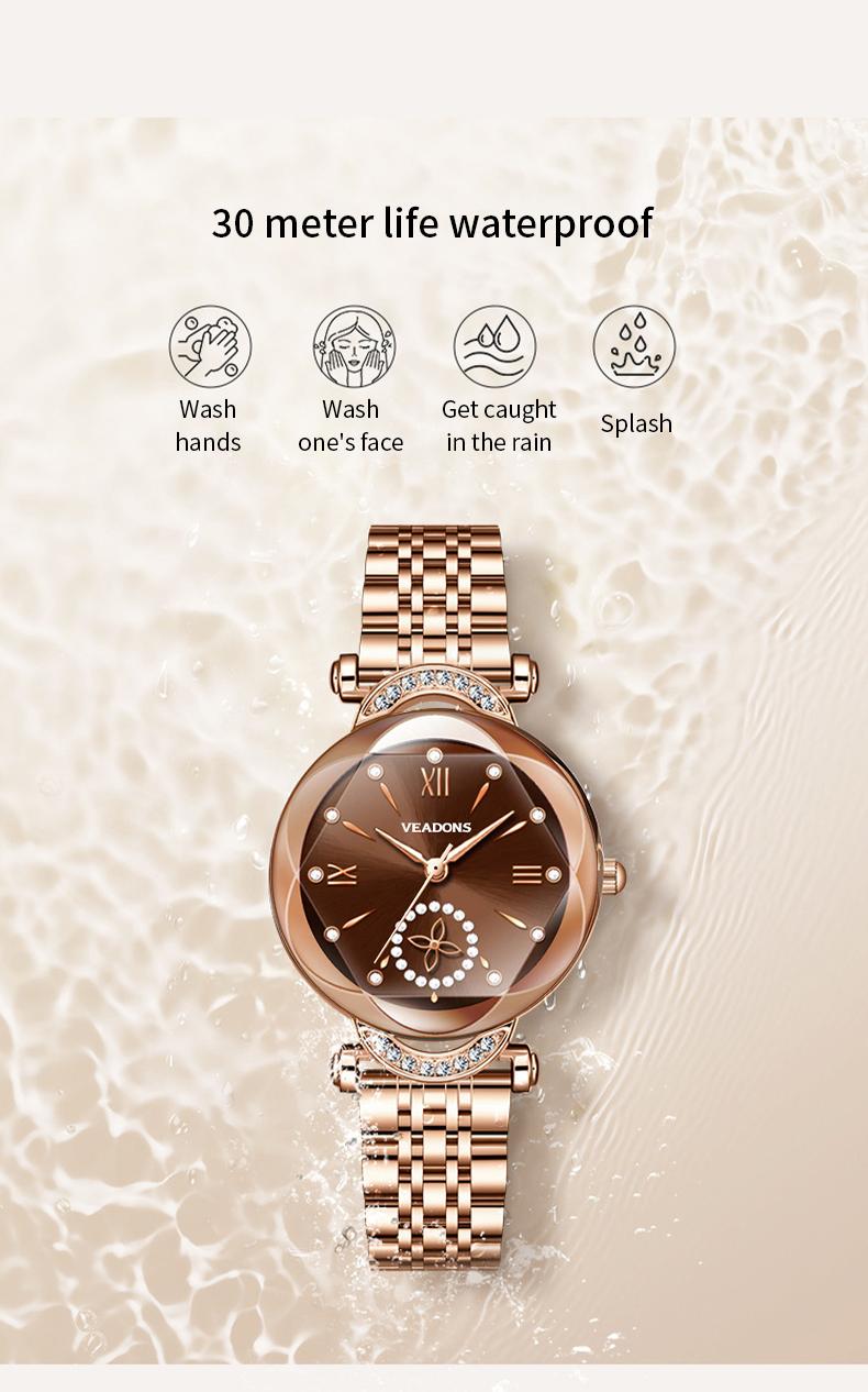 Luxury Watch  Women's Jewelry Watch Valentine’s Day Gift Elegant Diamond Cut Crystal Four Leaf Clover Pearl Elements Stainless Steel Case Waterproof Design for Daily Wear or Gifting ChristmasGift