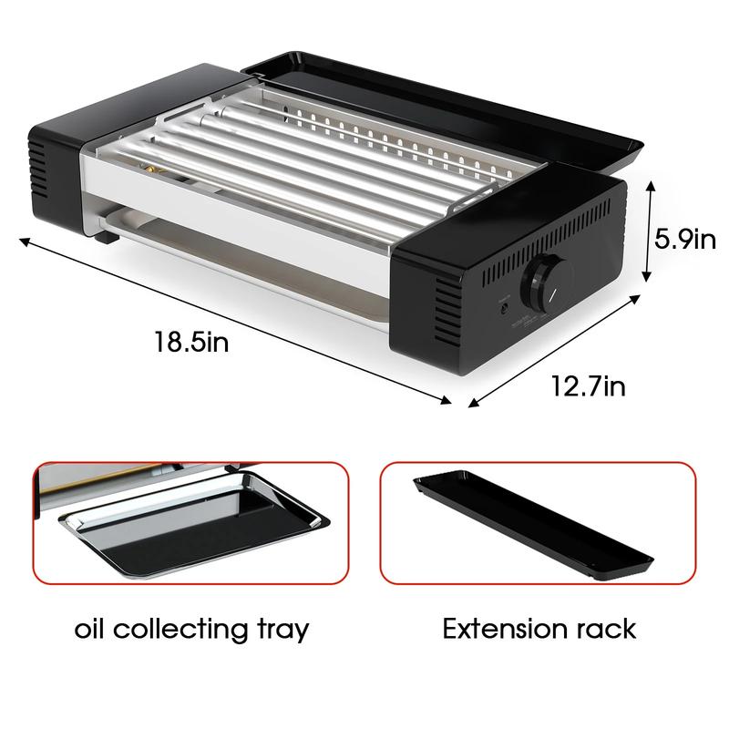 TMWINGS 2-in-1 Electric Grill & Hot Dog Machine, Indoor Smokeless BBQ Grill with Non-Stick Griddle, Perfect for Family Cooking & Home Parties