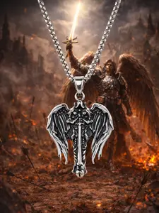 The Armored Kingdom St Michael the Archangel Necklace with Detailed Winged Sword Pendant Unique Design for Men & Women