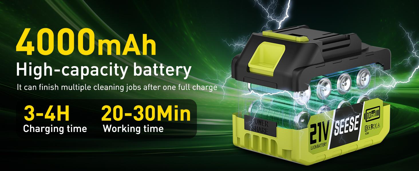 SEESE Portable 21V Cordless Pressure Washer Compact Power Washer for Car Patio & Garden Cleaning with Accessories