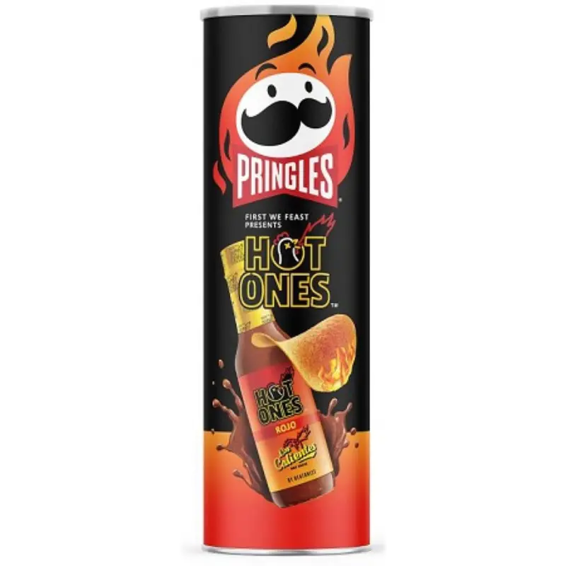 Pringles Hot Ones Rojo-Los Calientes Fiery Kick Hot Spicy Crisps & Puffed Snacks Bundle - 7-Count, 5.5oz Rare Limited Edition Gourmet Cholesterol-Free Pringles, Bulk Lot for Chili Lovers, Legendary Heat Flavor Explosion Pantry Stocking