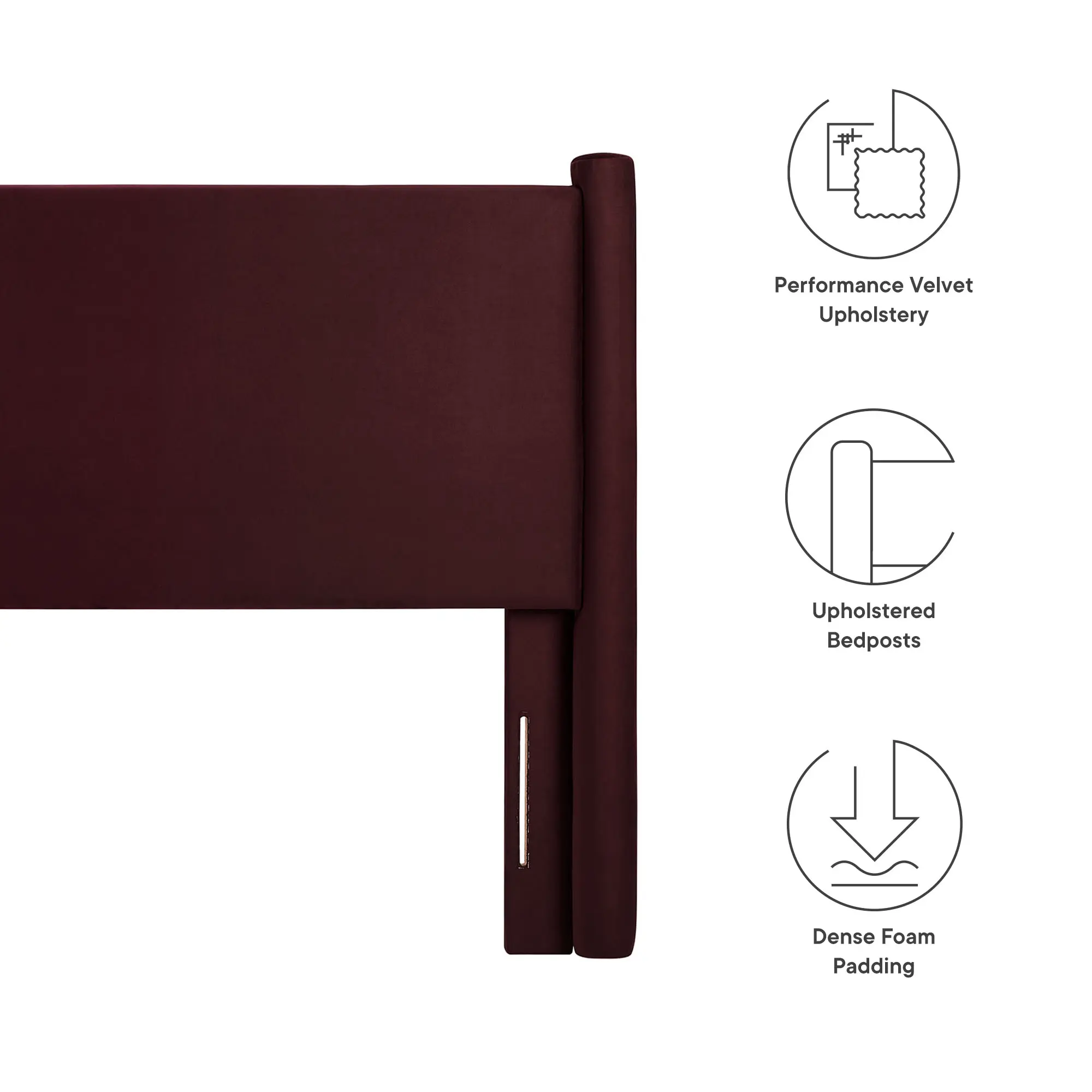 Modway Rael Performance Velvet Queen Headboard - Mulberry Modern Bed Headboard with Vertical Posts, Assembly Required, Ideal for Bedroom Decor