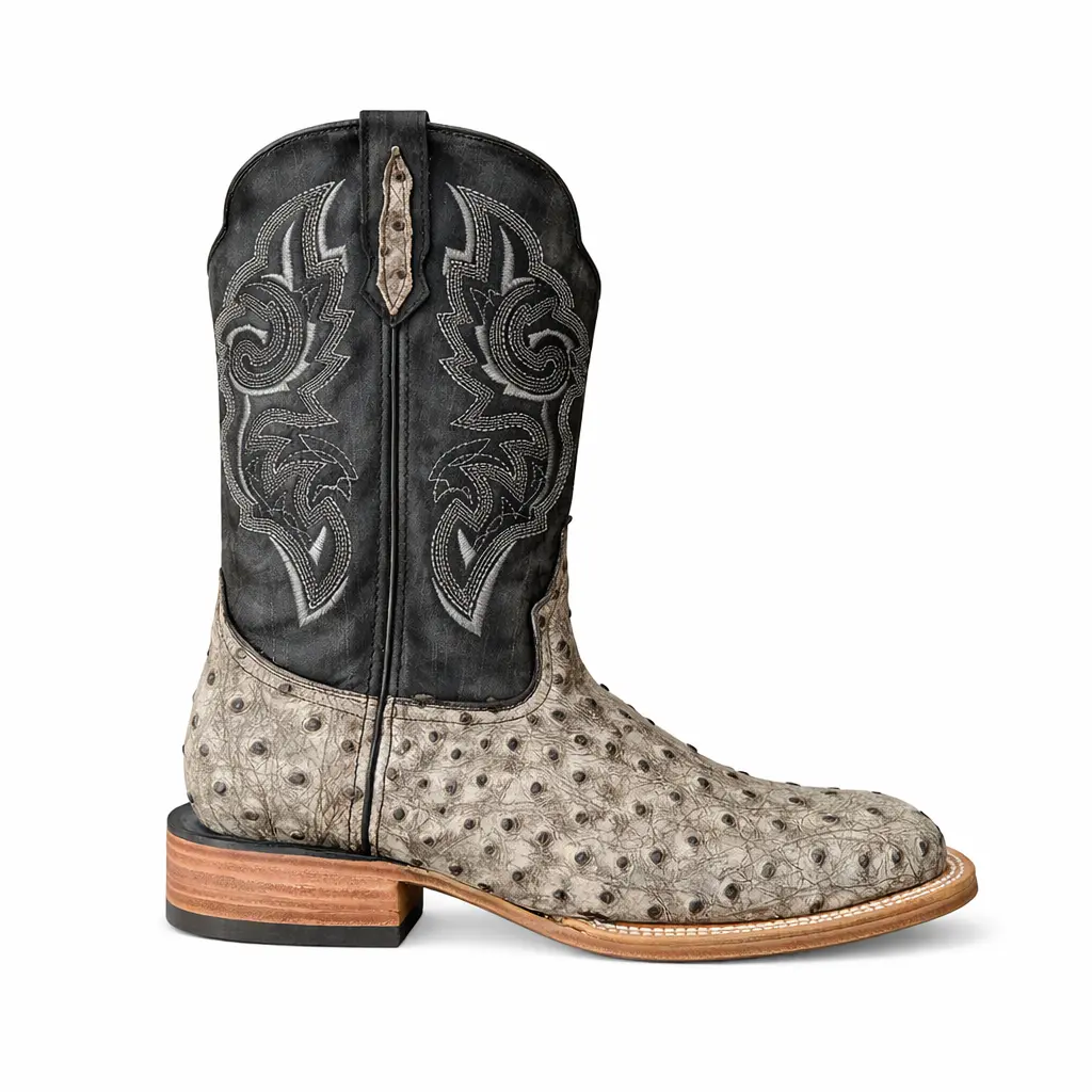 Grey Western Ostrich Boots-Square Toe