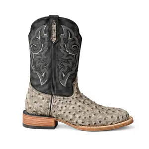 Grey Western Ostrich Boots-Square Toe
