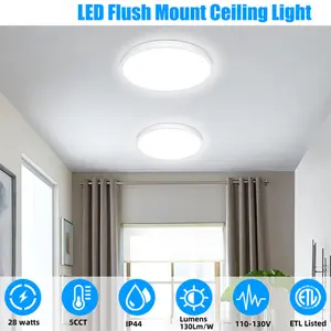 28W LED Flush Mount ceiling new light fixture , 5CCT Selectable 3000K-6000K, 3600LM Super Bright, 80+ CRI, Dimmable, ETL Listed, Flame Retardant ABS Housing, Ideal for Kitchen lighting , Bedroom, Living Roomnew  lights
