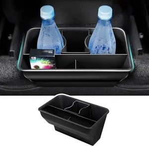 Canvcle Rear Center Console Organizer for Tesla Model Y 2020-2024 Accessories 2nd Row Back Seat Storage Box Under Seat Rear Middle Air Outlet Trash Can Container Bin ABS Black