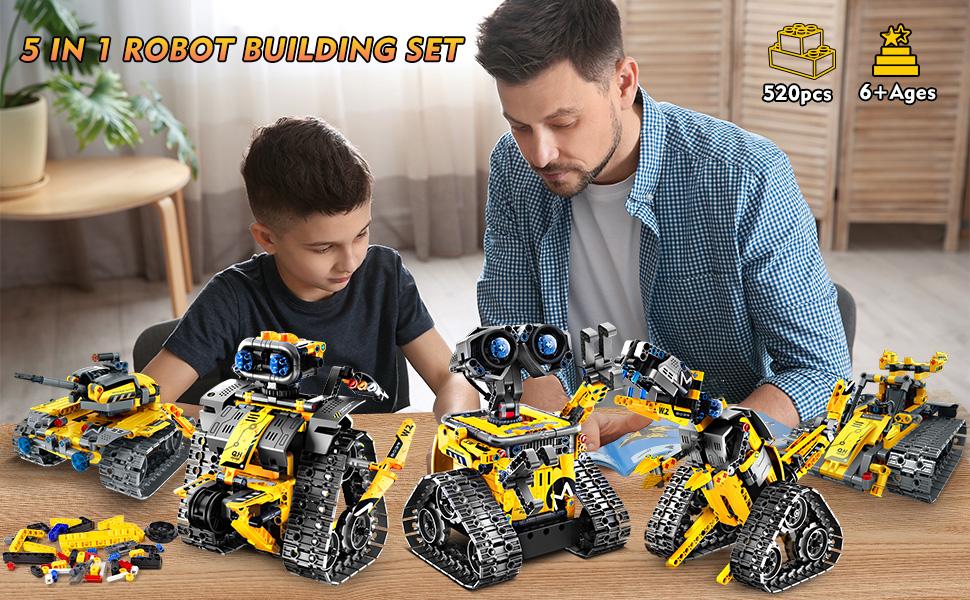 Robot Toys for Kids, 520PCS App & Remote Control 5-in-1 RC Wall Robot, Engineer Robot & Dinosaur Building Toy, STEM Construction Set with Magnetic Blocks for Boys & Girls 6+