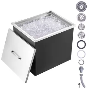 VEVOR Drop in Ice Chest,  , 21"L x 17"W x 18"H Stainless Steel Ice Cooler, Commercial Ice Bin with Cover, 40 qt Outdoor Kitchen Ice Bar, Drain-pipe and Drain Plug Included, for Cold Wine Beer