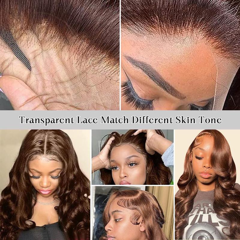 Bling Hair Chocolate Brown Lace Front Wig Human Hair 13x4/6 Transparent Lace Frontal Wigs 180 Density Body Wave Deep Wave HD Lace Front Wigs Human Hair pre Plucked Colored Wigs for Women