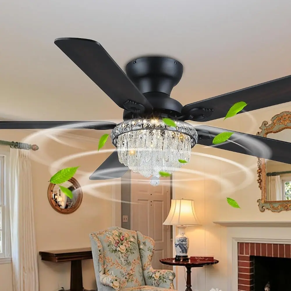 Crystal Ceiling Fan Fandelier with Lights-Modern Ceiling Fan(52" Black) | Crystal Ceiling Fans with Remote Control,Modern Ceiling Fan with Noiseless DC Reversible Motor,Dining Room,Living Room