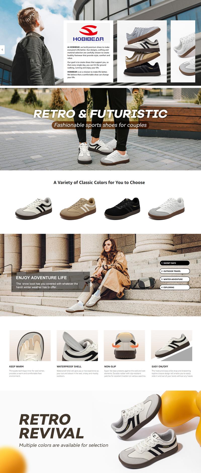 HOBIBEAR Men's Low Top Casual Shoes Lace-Up Lightweight Retro Style Sneakers