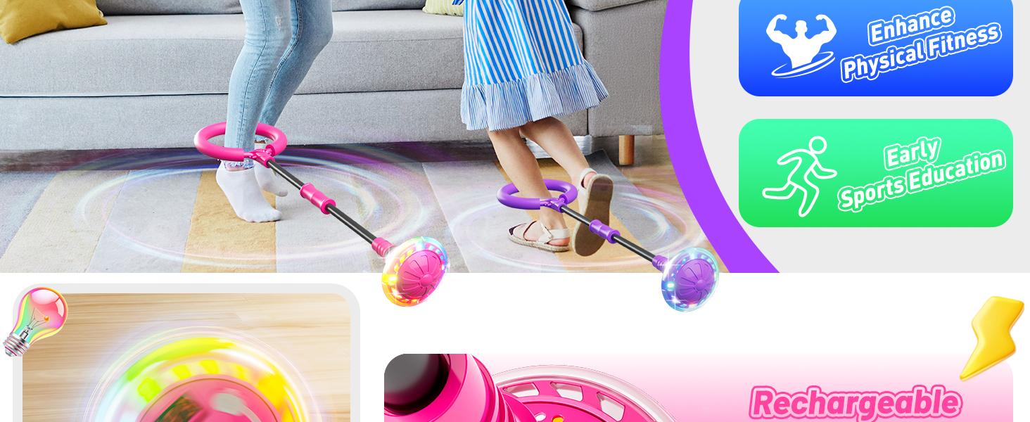 Flooyes Skip Ball for Kids, Flying Bouncing Ball, Ankle Skip Ball Toy with Counter, Timer and Cal Calculator, Girl Birthday Gifts for Age 6 7 8 9 10+, Rechargeable Colorful Flash Wheel Skip Ball for Girls Women