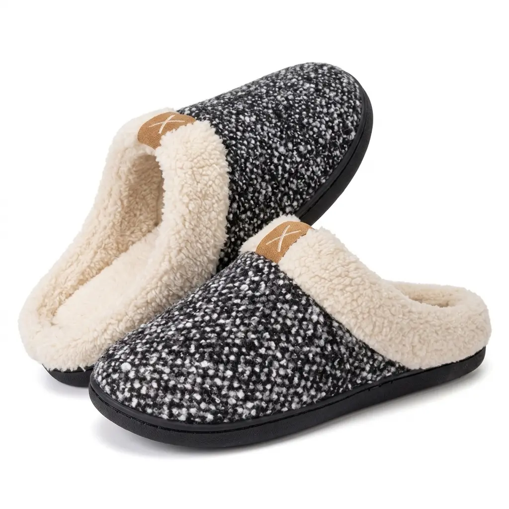 Multi Color Wool Fabric Home Slides Thick Fleece Lining Wave Pattern Non Slip Rubber Sole All Season Indoor Footwear
