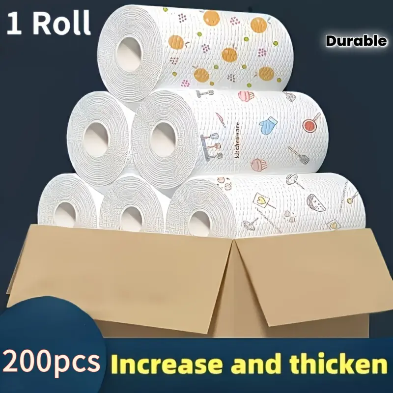 200pcs Washable Kitchen Cleaning Cloths, Lazy One-Swipe Clean Dish Cloths, Durable Roll-Type Rags, Multipurpose for Kitchen, Car, Living Room, Bathroom, Bedroom, Must-Have Kitchen Cleaning Supplies| Stylish Kitchenware| Cleaning Rags