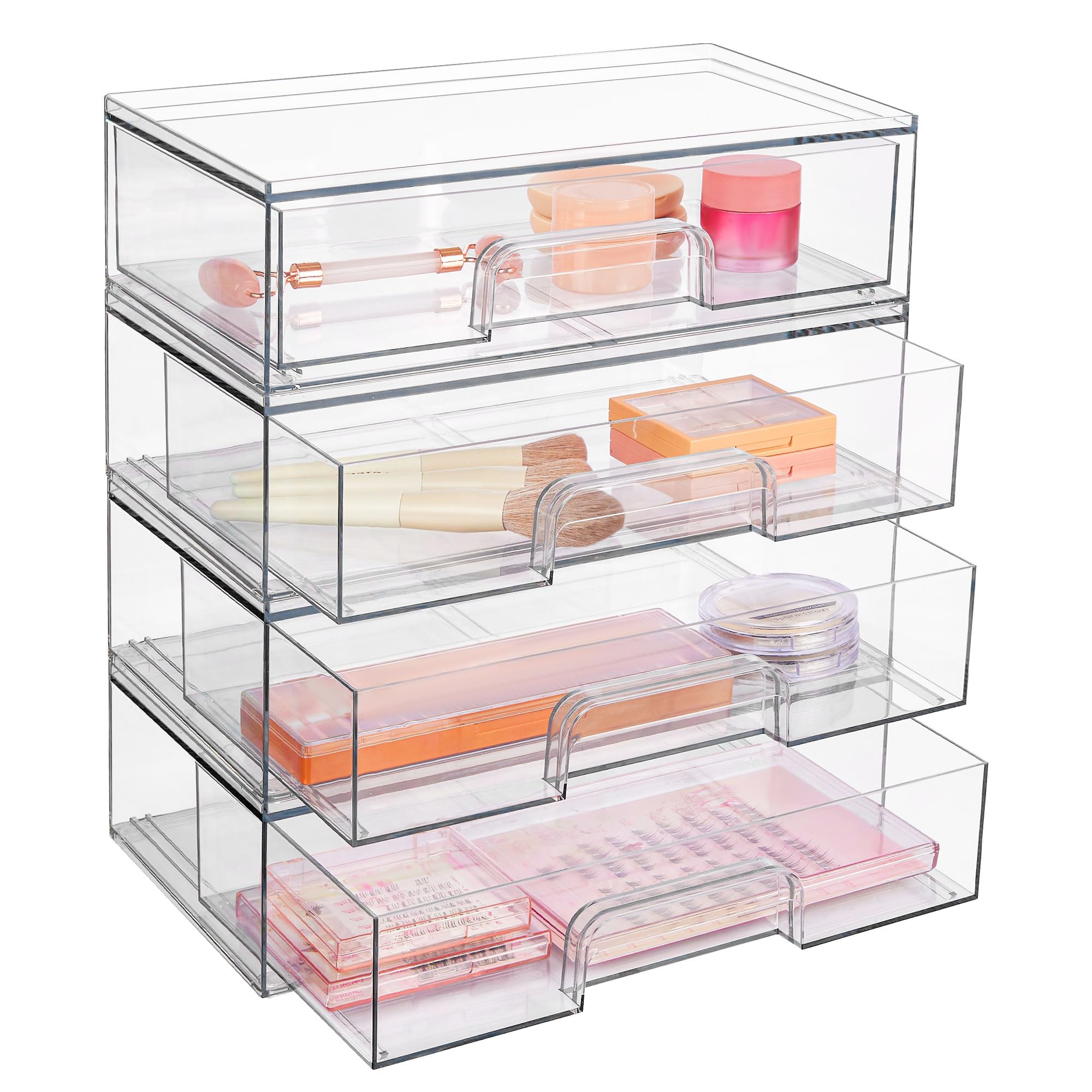 【Live Only】VTOPMART Clear Stackable Storage Drawers, Comestics Desktop Organizer Bins for Vanity, Makeups, Skin Care Products Dressing Table Box Christmas Gift