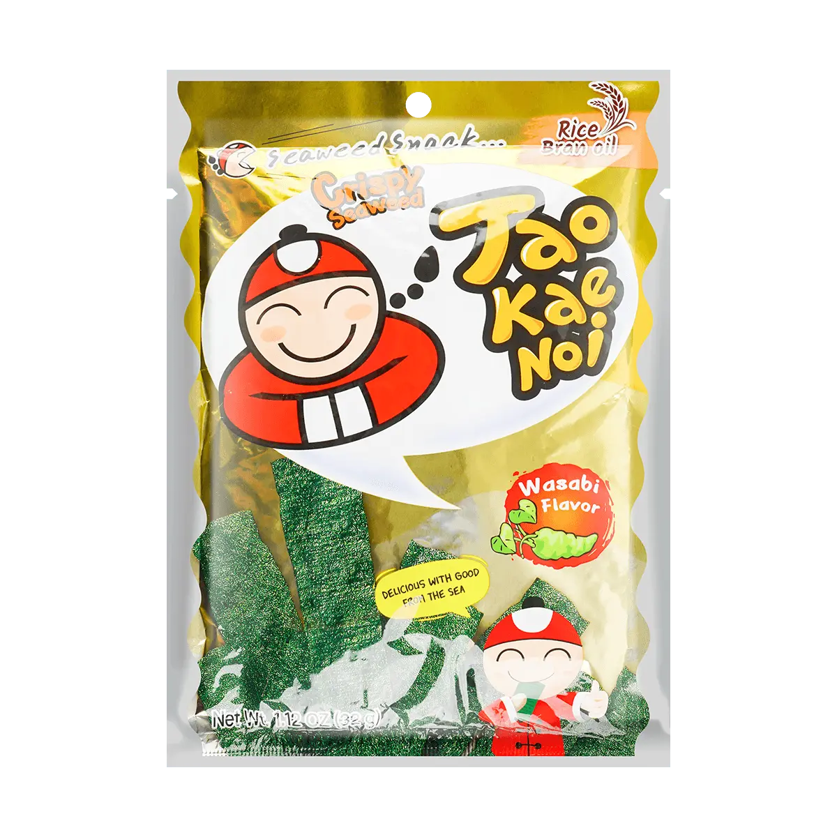 Tao Kae Noi Thick Cut Crispy Seaweed Snack, Wasabi Flavor, 32g - Authentic Thai Snack