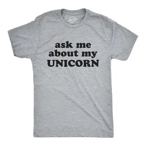 Mens Ask Me About My Unicorn Flip Up T Shirt Funny Mythical Horse Tee for Guys Mens Funny T Shirts Cool Vintage Fashion T-Shirt Gift Classic Menswear Unicorn Apparel for Men Funny Flip Short Sleeve Novelty Tees Light Grey