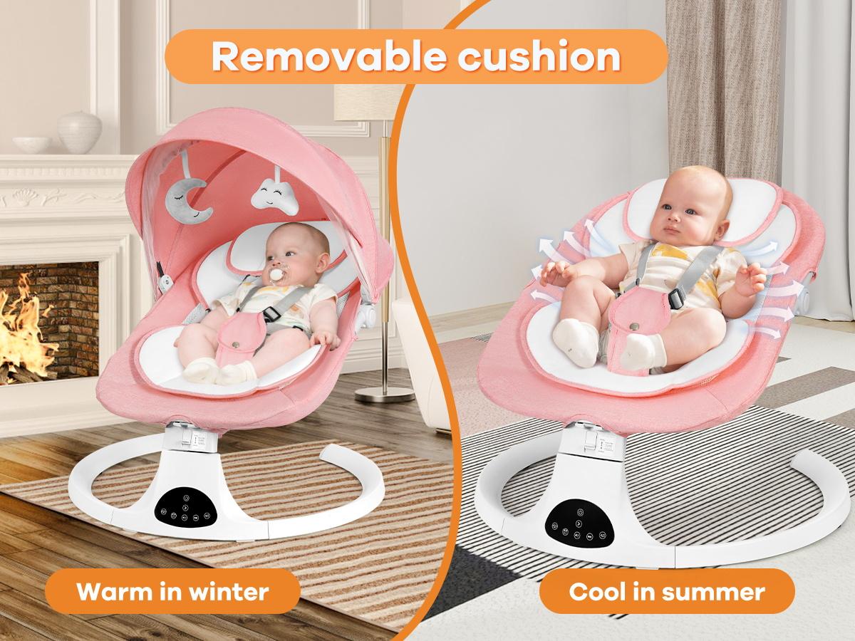Baby Electric Bouncer, Baby Rocker, Electric swing, 5 Speed & 10 Lullabies, Baby Bassinet, Adapter & Battery Powered, For Indoor Use, Remote Control