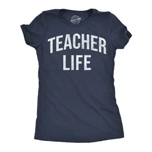 Womens Funny T Shirts Teacher Life Sarcastic School Teaching Tee For Ladies Funny Womens T Shirts Cute Vintage Fashion Casual Ladies T-Shirt Gift Funny Teacher Top Women's Novelty Tees Navy -