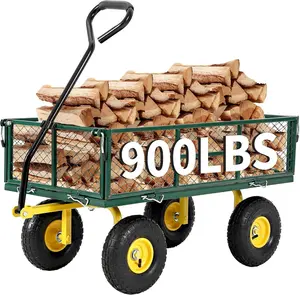 900 Lbs Heavy Duty Steel Garden Cart, on Wheels, with and Mesh Removable Sides(Convert to Flatbed) and 180°Rotating Handle,Green