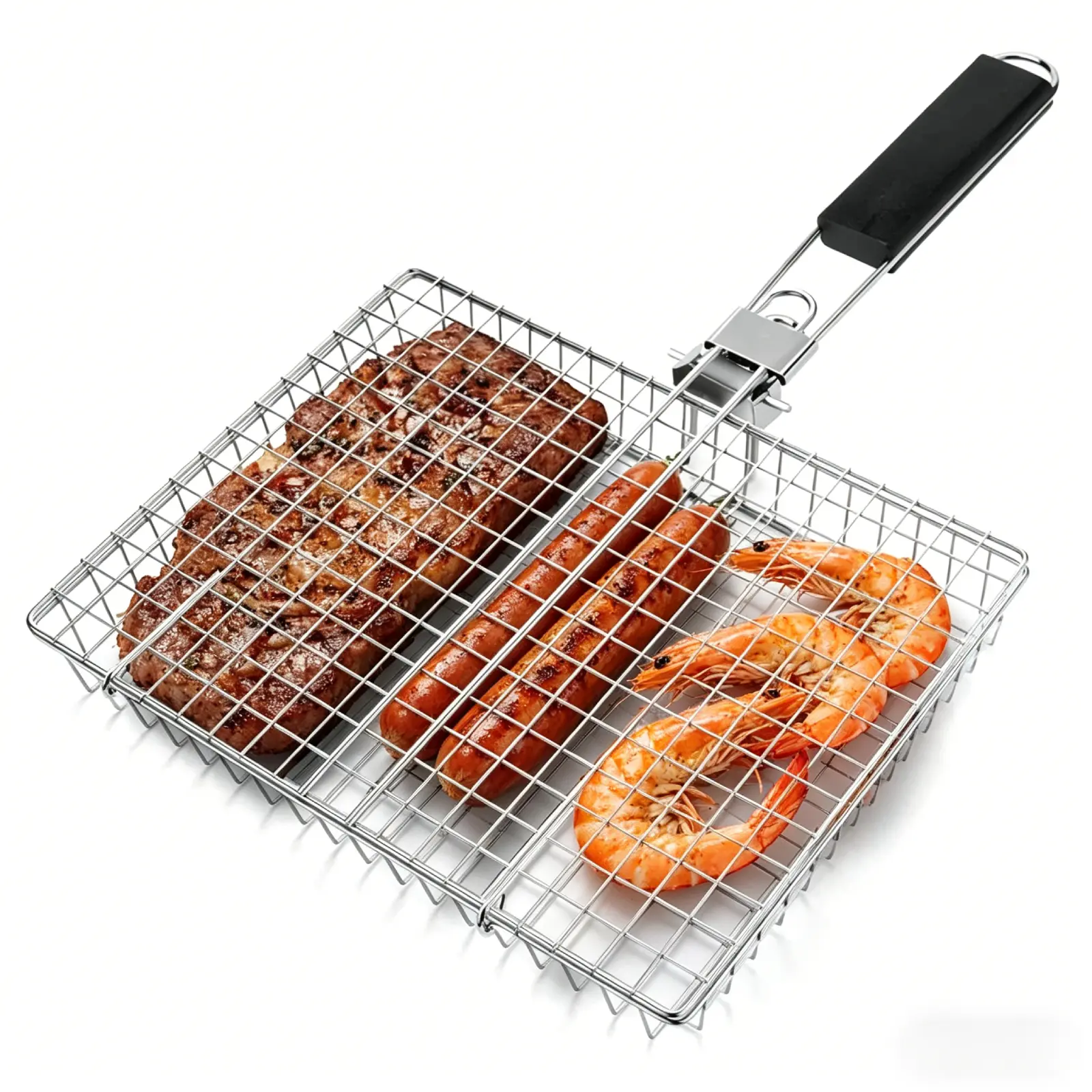 summerwins Rectangular Carbon Steel Outdoor BBQ Grill Net - Single Roomier Sheet Grid Rack with Handle (Makes Lifting Easier), Thick, Durable, Easy-to-Use Barbecue Utensils with Wider Food Space for Home & Festive Supplies