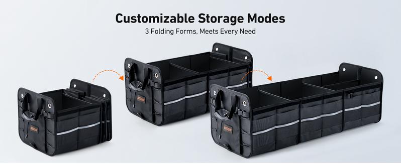 AstroAI Collapsible Car Trunk Organizer Storage Box with Big Cooler Bag, Foldable Cover, Nylon Holder, PU Bottom and PE Plate, For Picnic