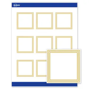 Avery Printable Square Cards, 2.5" x 2.5", Matte White, Pre-printed Multi-Lined Gold Border Design, Sure Feed Technology, Laser & Inkjet Compatible, 180 Total