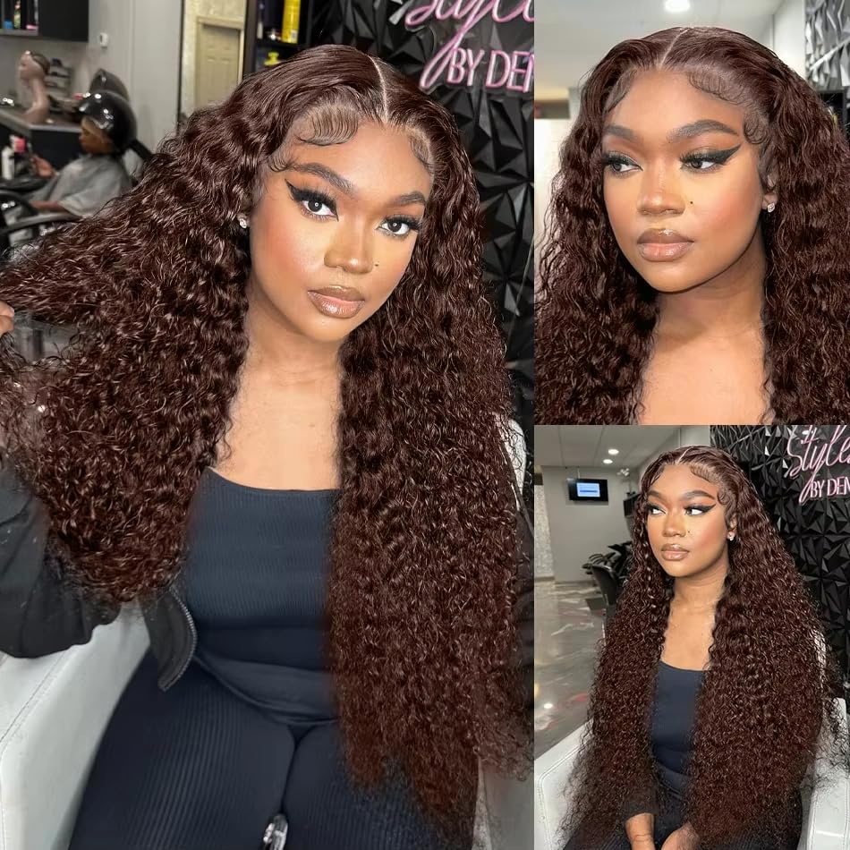 [30inch Only $129]Nervoss Hair 30 Inch Chocolate Brown Lace Front Wigs Human Hair 13x6 Deep Wave Lace Front Wigs Human Hair 180Density HD Colored Deep Curly Lace Frontal Wigs for Women Pre Plucked with Natural Hairline Brown Wig SummerVibes