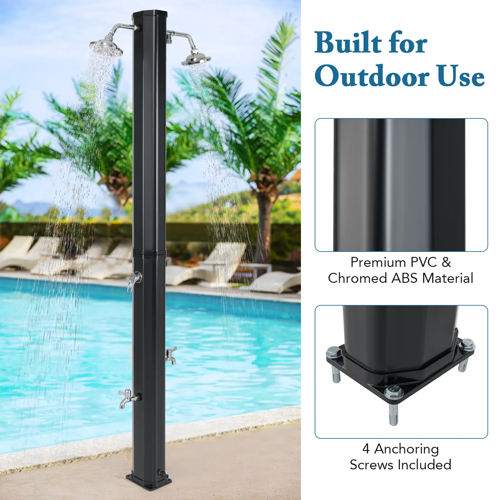 COSTWAY - 9.3 Gallon Solar Heated Outdoor Shower with Dual Shower Heads-Black