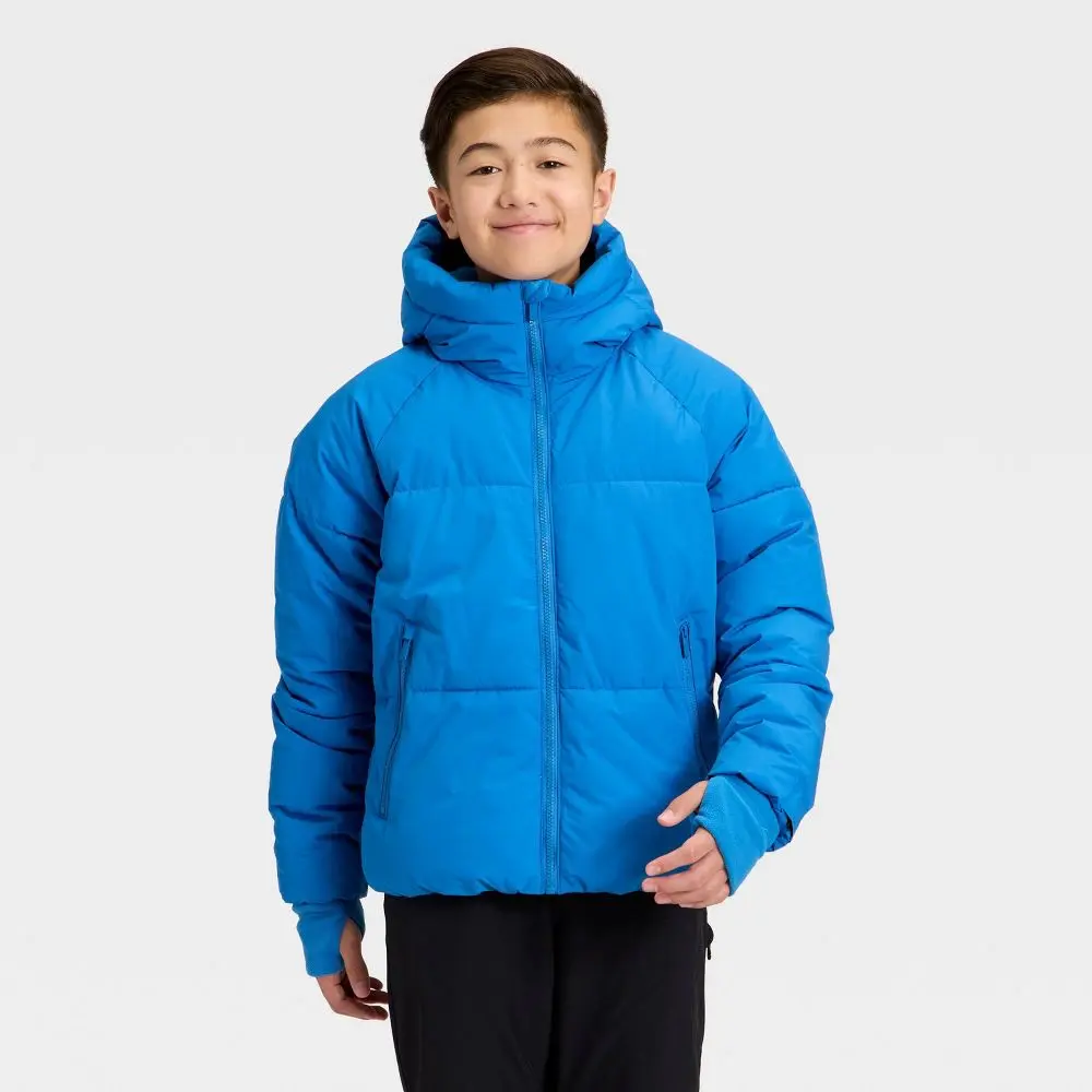 Boys' Casual Fit Hooded Puffer Jacket - At Hip Length, Full Zip Front, All In Motion, Hooded Neck Boys' Casual Fit Hooded Puffer Jacket - At Hip Length, Full Zip Front, All In Motion, Hooded Neck