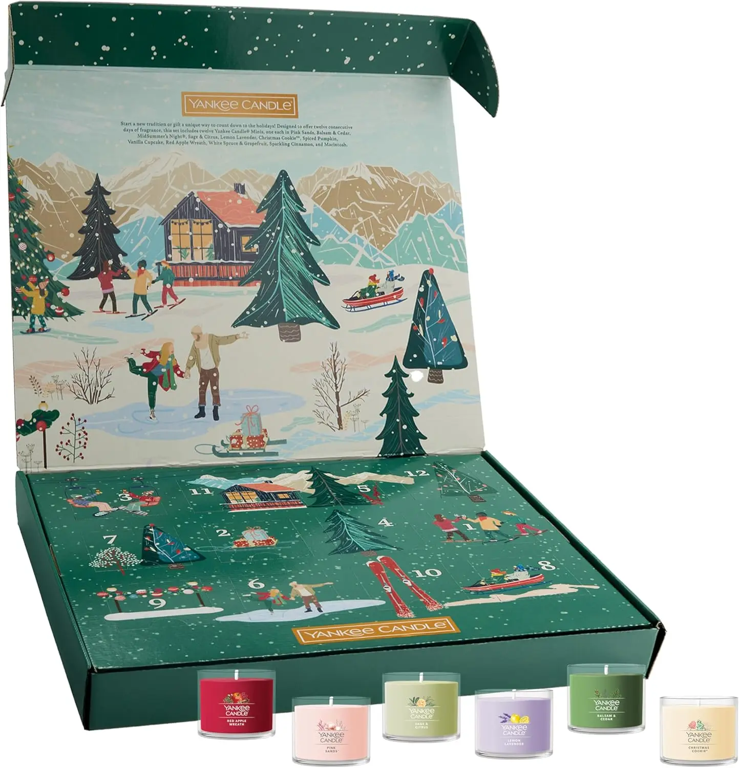 Yankee Candle Signature Votive Mini Jars 12 Days of Christmas Holiday Advent Calendar Assorted Pack - Household Fragrance, Cozy Decor Gift, Natural Soy Wax Blend, Natural Fiber Wick, Cleaner Burn, 1.3 oz Glass Jar (Pack of 12)